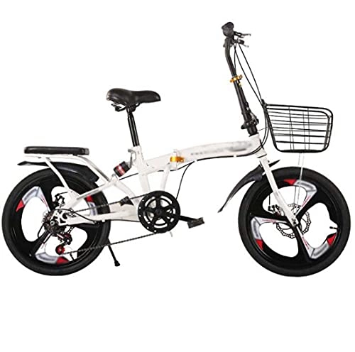 Folding Bike : COUYY Bicycle Disc Brake Variable Speed Folding Bicycle 20 Inch Folding Light Carrying Adult Male and Female Students, White