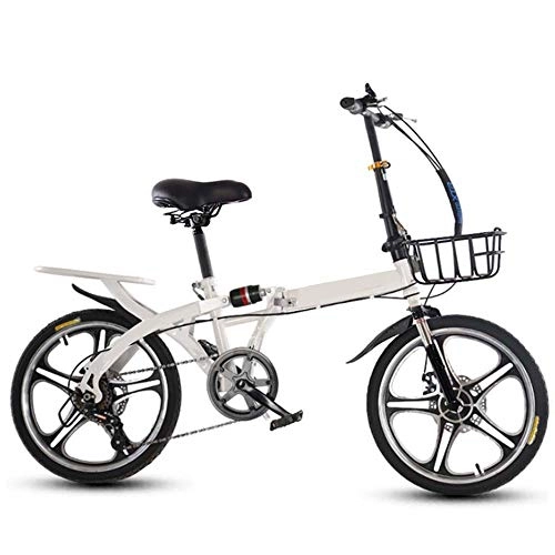 Folding Bike : COUYY Bicycle, Folding Bike, Disc Brake, Double Shock Absorption, Portable Variable Speed Unisex Travel Tool, White, 16 inches