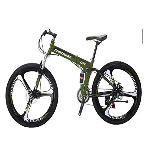 Folding Bike : COUYY Bicycle G4 21-speed mountain bike, steel frame 26-inch 3-spoke wheel group double shock folding bike, Green