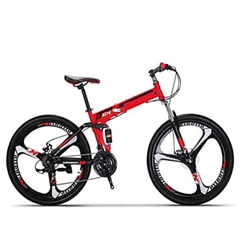 Folding Bike : COUYY Bicycle G4 21-speed mountain bike, steel frame 26-inch 3-spoke wheel group double shock folding bike, Red