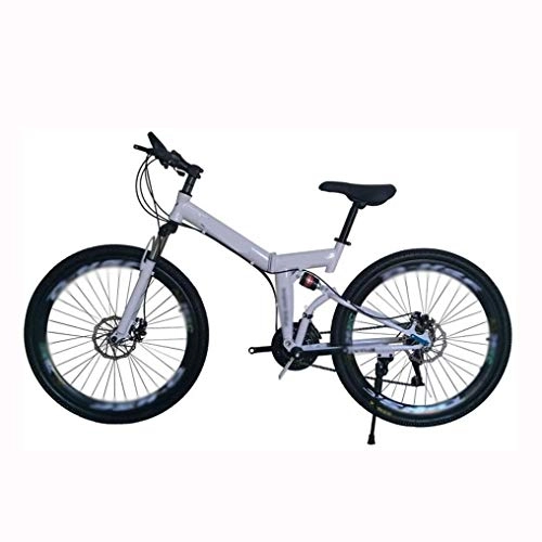 Folding Bike : COUYY Bicycle Mountain Folding Bike 26-inch 21 / 24 / 27 / 30 Speed Soft Damping Disc Brake Adult Variable Speed Bike For City Travel cross Country, White, 21speed
