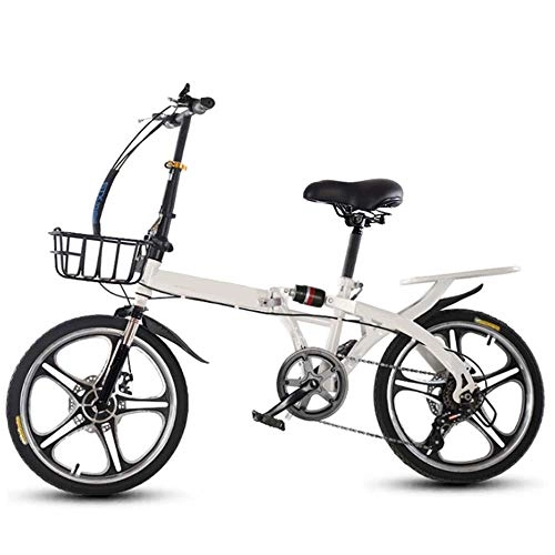 Folding Bike : COUYY Bicycles, folding bikes, disc brakes, double shock absorption, portable single-speed unisex travel tool, White, 16 inches