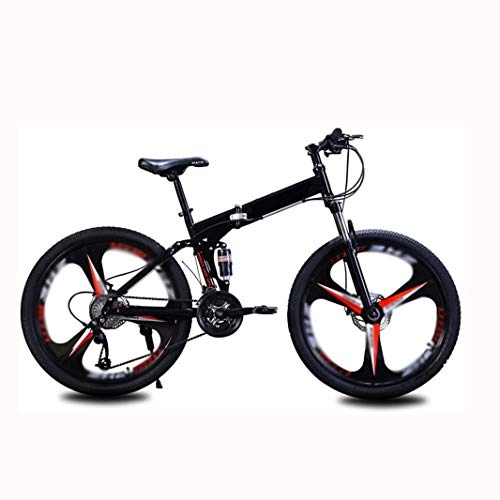 Folding Bike : COUYY Foldable mountain bike bicycle 26-inch 21-speed steel frame double disc brakes foldable road bike, Black, 24