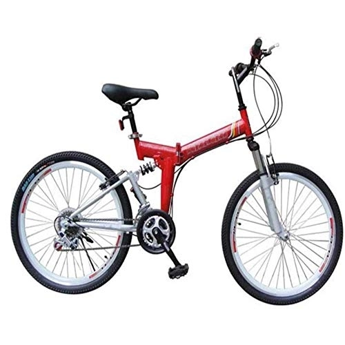 Folding Bike : COUYY Folding bicycle, 24-26 inch 21 speed folding mountain bike, front and rear V brakes shock absorber mountain bike Speed ​​car, Red, 26inches