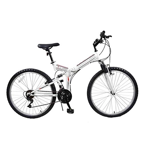 Folding Bike : COUYY Folding bicycle, 24-26 inch 21 speed folding mountain bike, front and rear V brakes shock absorber mountain bike Speed ​​car, White, 26inches