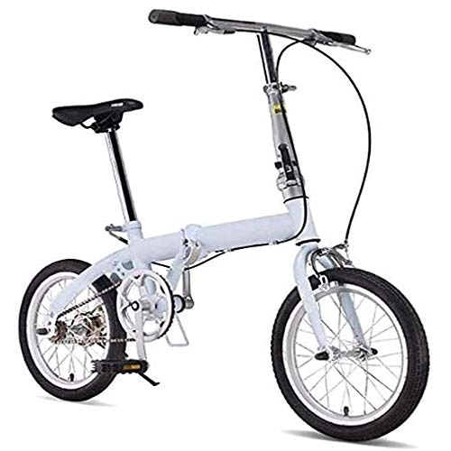 Folding Bike : COUYY Folding bicycles adult men and women ultralight portable bicycles commuters adjustable handlebars and seats aluminum frame single speed 16 inch, White