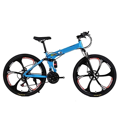 Folding Bike : COUYY Folding Bike with 21 / 24 / 27-Speed Drivetrain, Double Disc Brake, 24 / 26-Inch Wheels for Urban Riding and Commuting, Blue, 24 inch21 speed