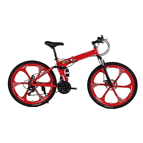 Folding Bike : COUYY Folding Bike with 21 / 24 / 27-Speed Drivetrain, Double Disc Brake, 24 / 26-Inch Wheels for Urban Riding and Commuting, Red, 26 inch27 speed