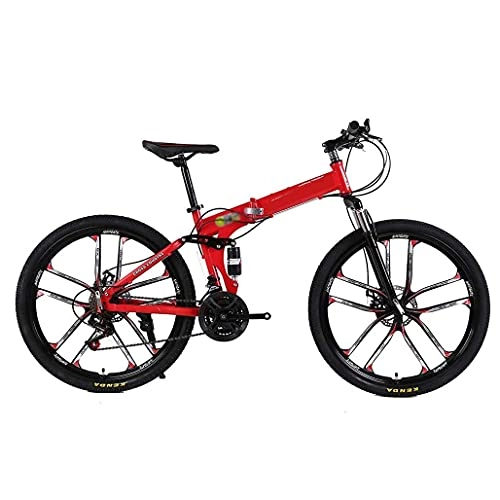 Folding Bike : COUYY Folding Mountain Bike 21 / 24 / 27 Speed 24 / 26 inch Bicycle with Double Disc Brakes and Double Suspension for Adult, Red, 24 inch27 speed