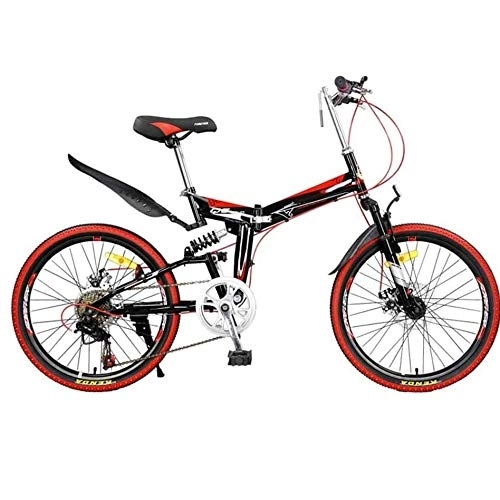 Folding Bike : COUYY Folding mountain bike, adult lightweight unisex city bike 22 inch rim aluminum frame with adjustable seat, Red