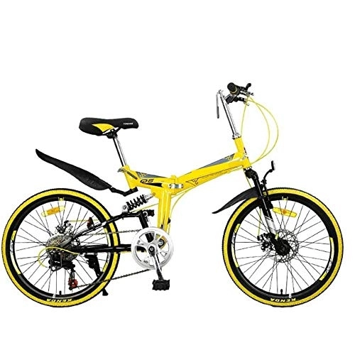 Folding Bike : COUYY Folding mountain bike, adult lightweight unisex city bike 22 inch rim aluminum frame with adjustable seat, Yellow