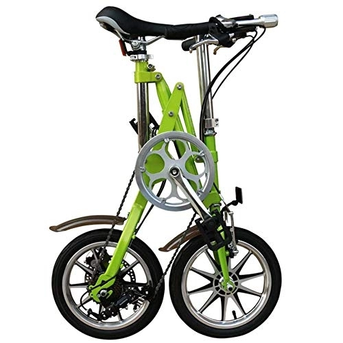 Folding Bike : COUYY Folding single speed bicycle, 14 inch collapsible urban compact bicycle, adult male and female portable disc brake speed small bicycle lightweight, Green
