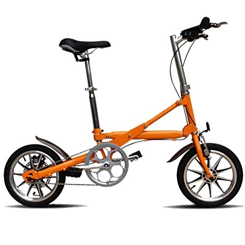 Folding Bike : COUYY Folding single speed bicycle, 14 inch collapsible urban compact bicycle, adult male and female portable disc brake speed small bicycle lightweight, Orange