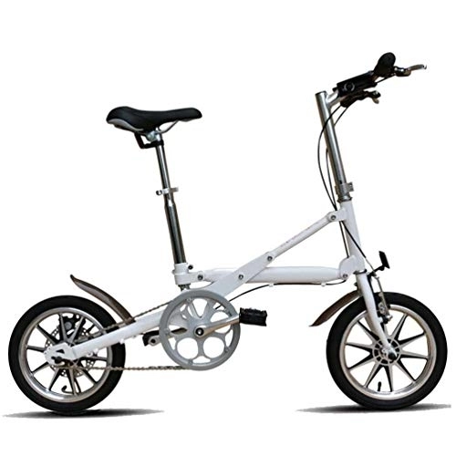 Folding Bike : COUYY Folding single speed bicycle, 14 inch collapsible urban compact bicycle, adult male and female portable disc brake speed small bicycle lightweight, White
