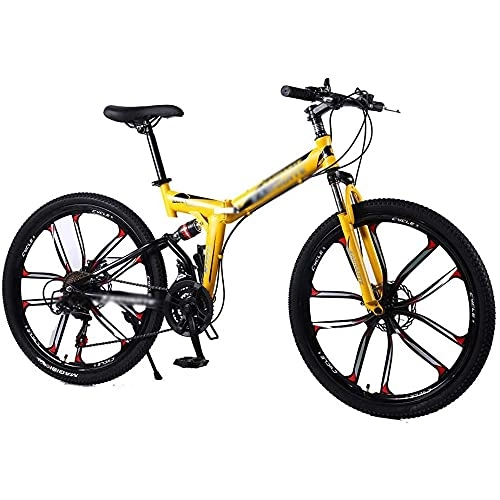 Folding Bike : COUYY Mountain bike 21 / 24 / 27 speed Folding Mountain Bicycle Double Dike Folding Mountain Bike Suitable for Adults 24 / 26 Inch, 21 speed, 24 inches