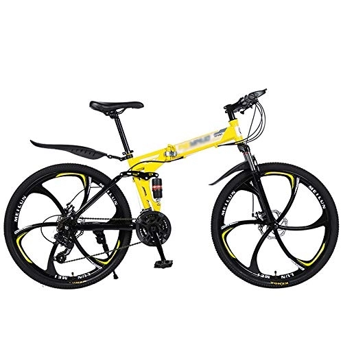 Folding Bike : COUYY Mountain bike shock-absorbing bicycle 26 inch variable speed folding student bike adult bicycle mountain bike, 21 speed, 6 laps
