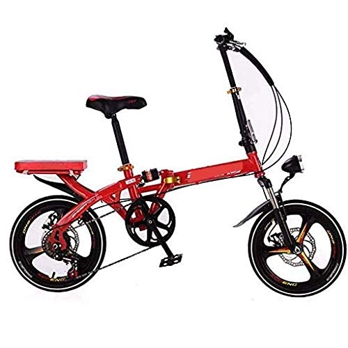Folding Bike : COUYY Variable speed folding bicycle adult lightweight alloy city with adjustable handlebar sports and leisure synthetic mountain bike, Red