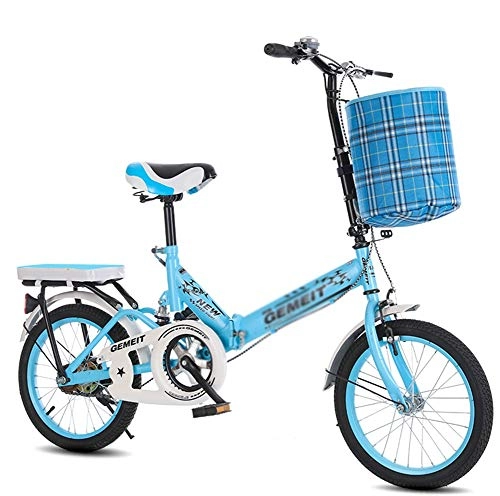 Folding Bike : CWYPC 16 / 20 Inch Folding Bicycle, Women'S Light Work Adult Ultra Ligh Mountain Bike City Bike Adult Small Student Male Bicycle Folding Carrier Bicycle Bike Road Bike, Four ColorsBlue-16 inches