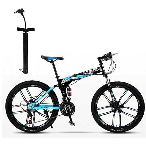 Folding Bike : CXQ Folding Mountain Bike 26 Inch, All-terrain Bicycle 30-speed Variable Speed Double Shock Absorption Double Disc Brakes Off-road Adult Riding Outside Sports Travel, Blue