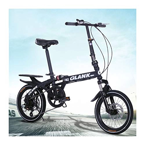 Folding Bike : CXSMKP 16-Inch Folding Bike for Adults, 6 Speed Lightweight Iron Frame, Foldable Compact Bicycle with Anti-Skid And Wear-Resistant Tire Load 200KG, Suitable Height 145-180CM, Black