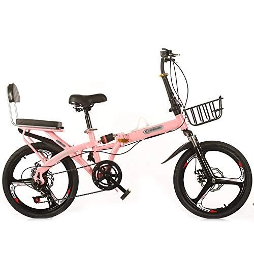 Folding Bike : CXSMKP Folding Mountain Bike for Adult, 20Inch 3Spoke 6 Speed Foldable Bike for Man And Women, Dual Disc Brake Shock Absorber High-Carbon Steel for Urban Leisure, Travel To Work, Pink