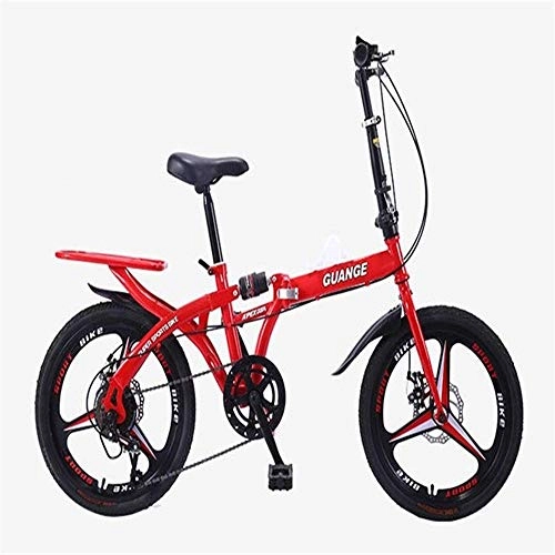 Folding Bike : CXY-JOEL 16 / 20-Inch Double Folding Bicycle, No Installation, Variable Speed Shock Absorption, Adult Students, Men and Women, One Wheel, Bicycle-Red 16 Inches, Red 20 Inches
