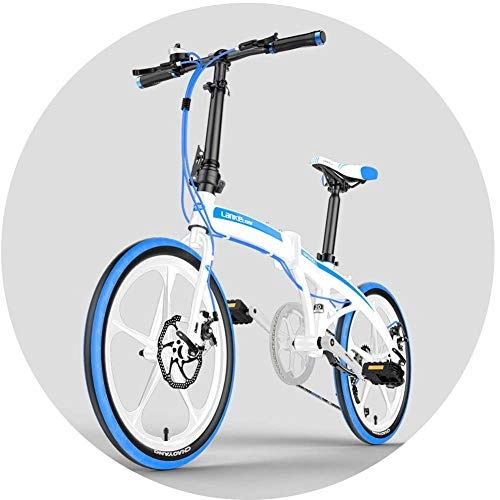 Folding Bike : CXY-JOEL 20 inch Folding Speed Bicycle Folding Bike Ultra Light Variable 7-Speed Portable City Bike for Student Men and Women Double Disc Brake Bicycle, Black + Blue, Blue + White