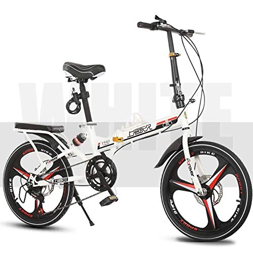 Folding Bike : CXY-JOEL 20 inch Folding Speed Bicycle Student Folding Bike for Men and Women Damping Bicycle Double Disc Brake Soft Tail Carbon Steel Off-Road Cycling Travel, White, 6 Speed, White