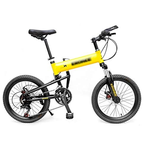 Folding Bike : Cycling Folding Bicycle 20 Inch Folding Mountain Bike Disc Brake Youth Racing Variable Speed Bicycle 21 Speed Advanced Bicycle Outdoors (Color : Yellow, Size : 20inches)