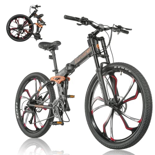 Folding Bike : Cyrusher 27.5Inch Aluminum Mountain Bike FR100 Folding Bicycle with Full Suspension and 180mm Disc Brakes - Suitable for Men and Women