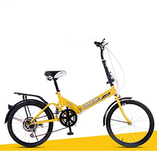 Folding Bike : CYSHAKE Folding Bicycle Children Ultra Light Portable Men and Women Adults Shock AbsorberBicycle Commuting Bicycle Traditional Mini Lightweight Bike20 Inch Comfort Bikes (Color : Yellow)