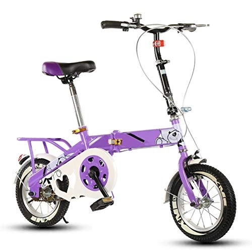 Folding Bike : D&XQX 14 Inch Folding Bicycle, Student Bicycle Single Speed Disc Brake Child Compact Foldable Bike Gears Folding System Traffic Light Fully Assembled, Purple