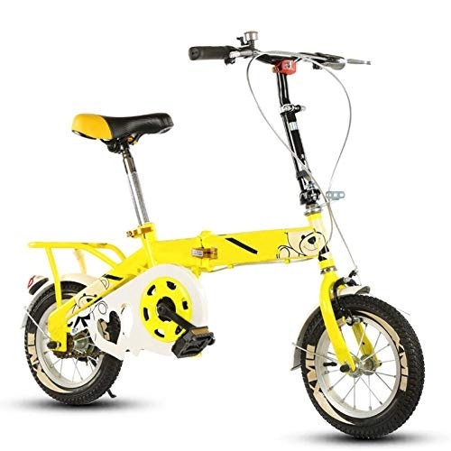 Folding Bike : D&XQX 14 Inch Folding Bicycle, Student Bicycle Single Speed Disc Brake Child Compact Foldable Bike Gears Folding System Traffic Light Fully Assembled, Yellow