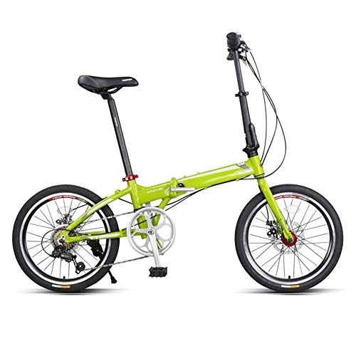 Folding Bike : D&XQX 20-Inch Folding Speed Bicycle, Adult Folding Bicycle Women's Student Single Speed Variable Speed Shock Absorber Bicycle Portable Commuter Car, Green