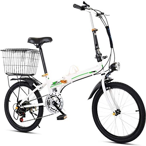 Folding Bike : D&XQX Folding Bicycle Light Work Ultra Light Variable Speed Portable 20 Inch Bicycle Folding Bike Carrier with Light for Small Student Male Women's Adult, White