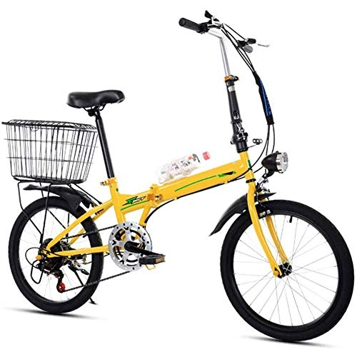 Folding Bike : D&XQX Folding Bicycle Light Work Ultra Light Variable Speed Portable 20 Inch Bicycle Folding Bike Carrier with Light for Small Student Male Women's Adult, Yellow