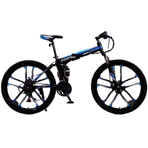 Folding Bike : DADHI 26 Inch Folding Mountain Bike, Steel Shifting Trail Bike, Easy Assembly, Suitable for Teens and Adults (black blue 21 speed)