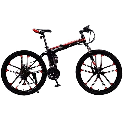 Folding Bike : DADHI 26 Inch Folding Mountain Bike, Steel Shifting Trail Bike, Easy Assembly, Suitable for Teens and Adults (black red 21 speed)