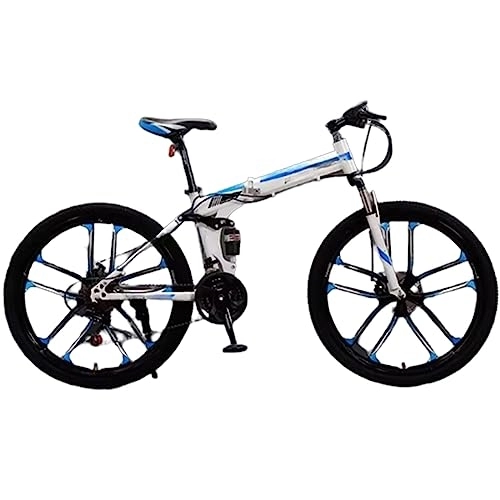 Folding Bike : DADHI 26 Inch Folding Mountain Bike, Steel Shifting Trail Bike, Easy Assembly, Suitable for Teens and Adults (white blue 21 speed)
