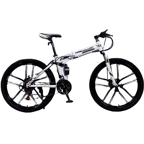 Folding Bike : DADHI 26 Inch Folding Mountain Bike, Steel Shifting Trail Bike, Easy Assembly, Suitable for Teens and Adults (white silver 21 speed)
