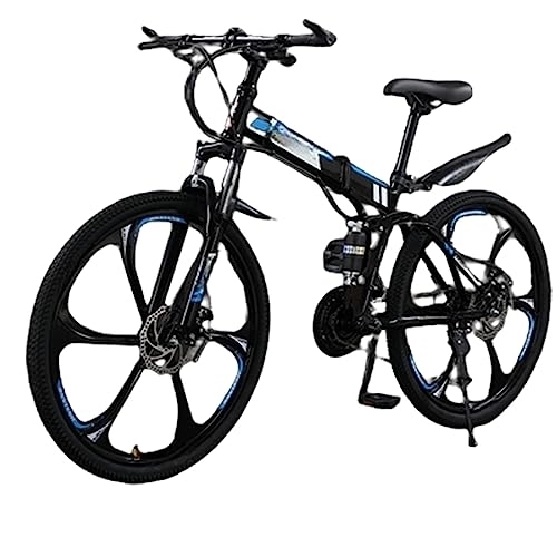Folding Bike : DADHI Folding Mountain Bike, Variable Speed Outdoor Bike, Sensitive Mechanical Disc Brake, Easy Assembly, for Men / Women (black and blue 24 speed)