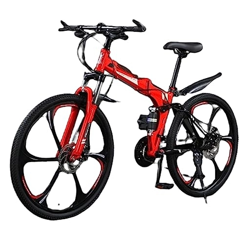 Folding Bike : DADHI Folding Mountain Bike, Variable Speed Outdoor Bike, Sensitive Mechanical Disc Brake, Easy Assembly, for Men / Women (red and black 30 speed)