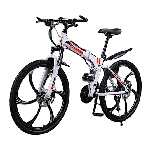 Folding Bike : DADHI Folding Mountain Bike, Variable Speed Outdoor Bike, Sensitive Mechanical Disc Brake, Easy Assembly, for Men / Women (white and red 24 speed)