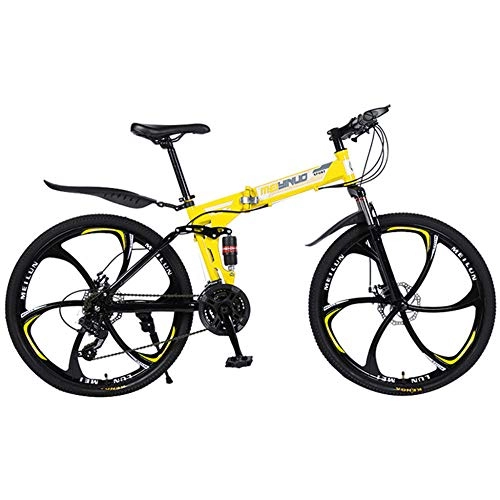 Folding Bike : Dafang 26 inch folding bicycle small lightweight portable bicycle durable top high carbon steel mountain bike adult student cycling-Yellow_4