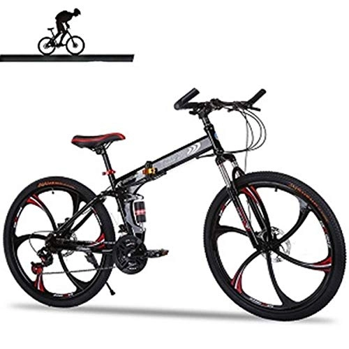 Folding Bike : Dapang Full Suspension Mountain Bike Aluminum Frame 21-Speed 26-inch Bicycle, Black