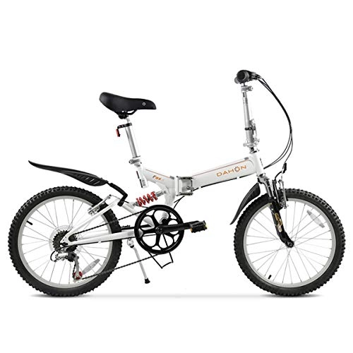 Folding Bike : Dapang Mountain Bike, 20" inch steel frame with front and rear mudguards front and rear mechanical disc brake, White, 20