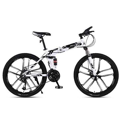 Folding Bike : Dapang Mountain Bike 21 / 24 / 27 Speed Steel Frame 26 Inches 10-Spoke Wheels Suspension Folding Bike, Black, 24speed