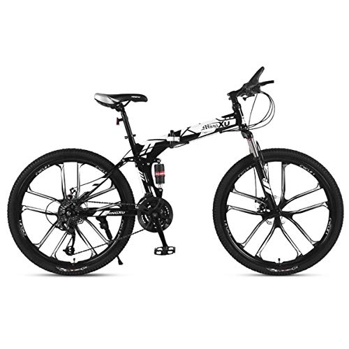 Folding Bike : Dapang Mountain Bike 21 / 24 / 27 Speed Steel Frame 26 Inches 10-Spoke Wheels Suspension Folding Bike, White, 27speed