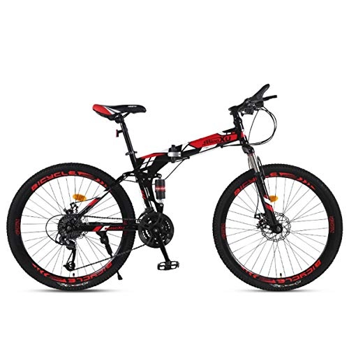 Folding Bike : Dapang Mountain Bike 21 / 24 / 27 Speed Steel Frame 27.5 Inches 3-Spoke Wheels Dual Suspension Folding Bike, Red, 24speed