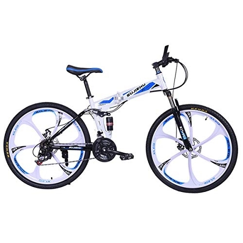Folding Bike : Dapang Mountain Bike, 26 Inch Folding bike with Sturdy Steel 6 Spokes Integrated Wheel, Premium Full Suspension and Shimano 24 Speed Gear, 3, 26